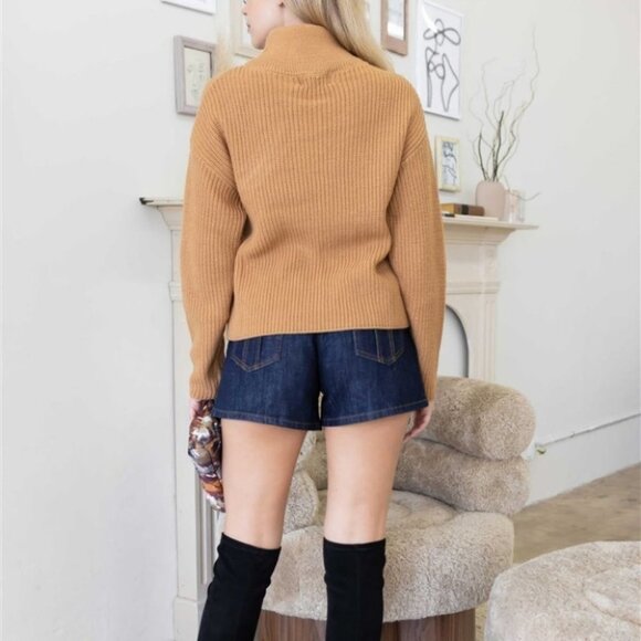 Turtle Neck Button detail Long Sleeve Sweater Carmel - Picture 3 of 8